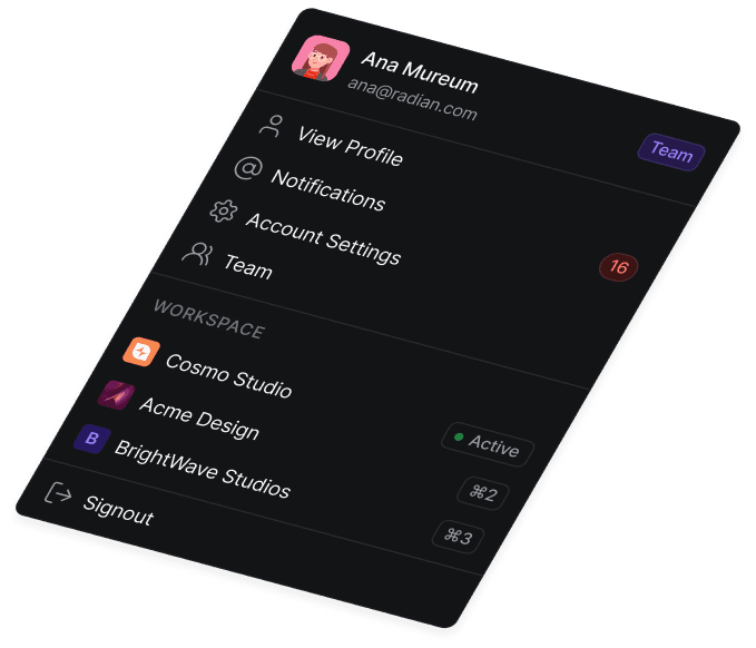 Account dropdown