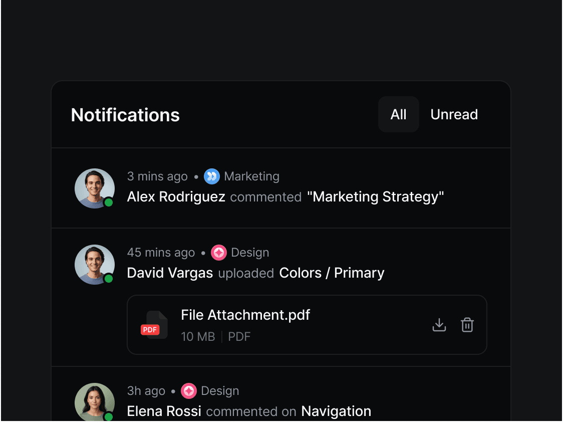 Notifications feed Drawer component