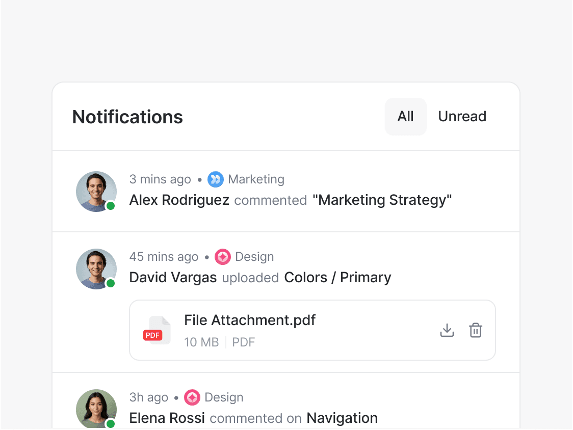 Notifications feed Drawer component