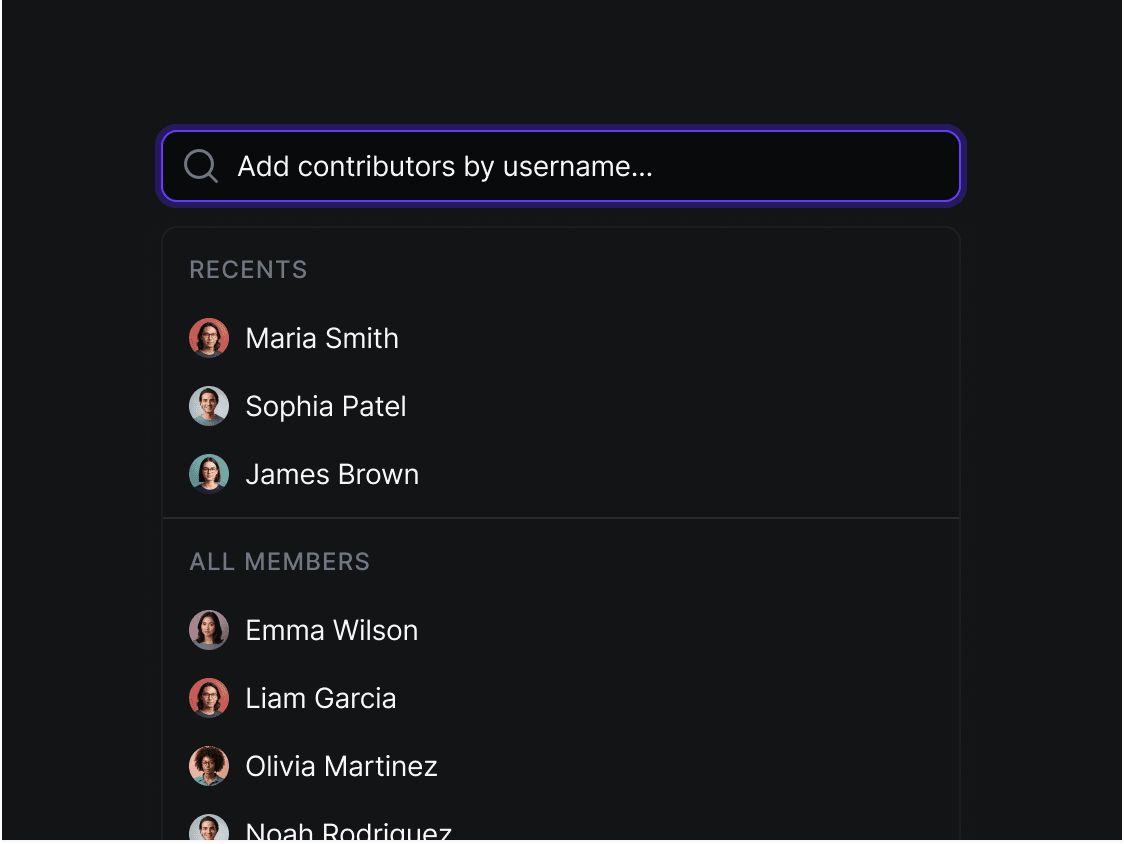 Contributor search dropdown UI