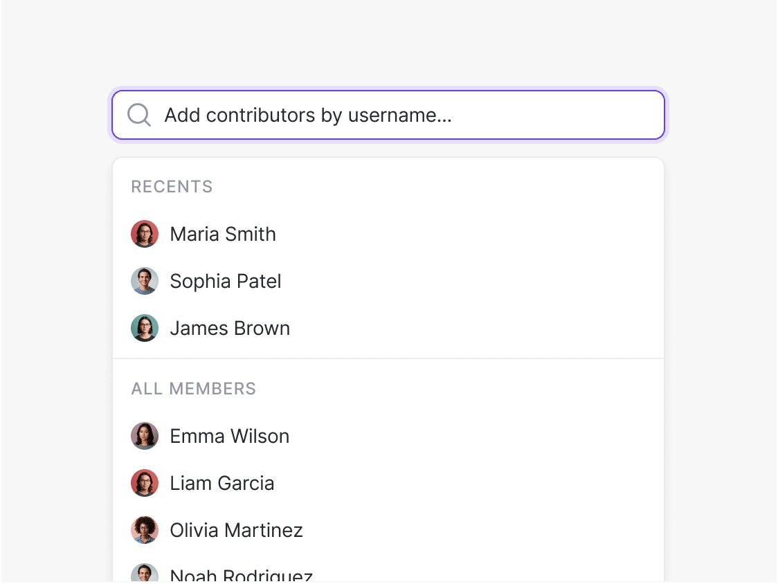 Contributor search dropdown UI
