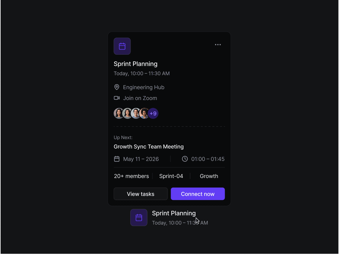 Event preview hover card UI component