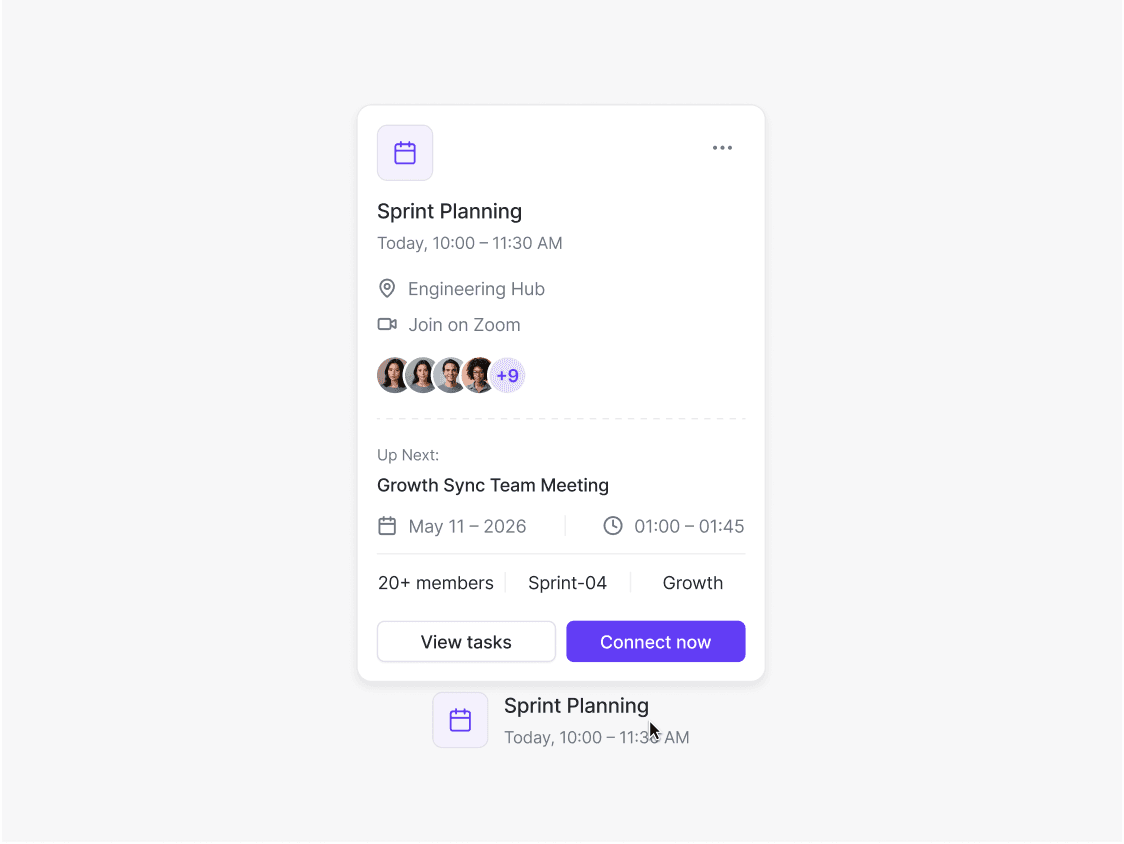 Event preview hover card UI component